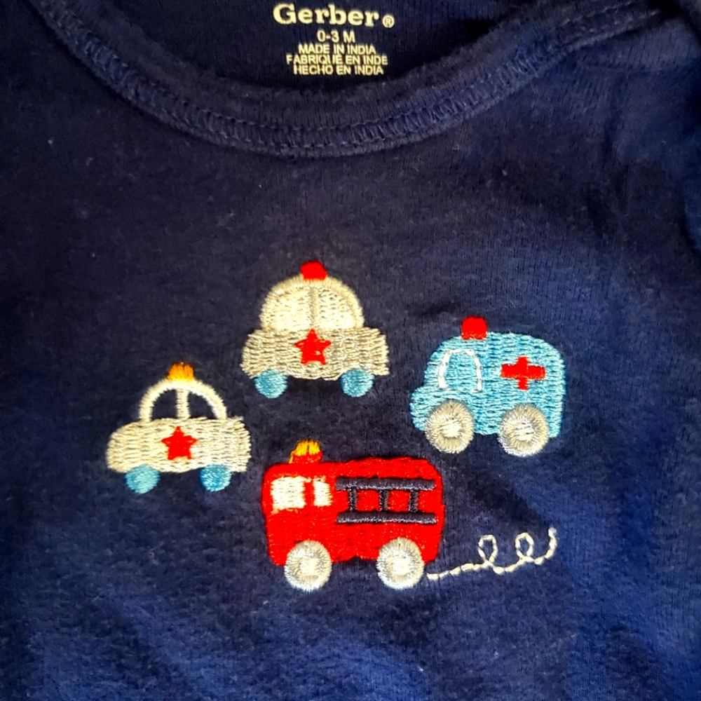 Gerber 0-3 emergency services diaper shirt.